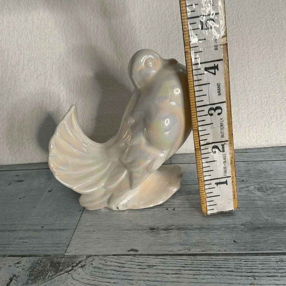 VTG Bird Pigeon Figurine White Dove w Mother of Pearls Glaze‎ 4.5